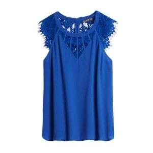BRIXON IVY Stitchfix Jarred Lace Detail Cap Sleeve Colbalt Blue Top Size Small